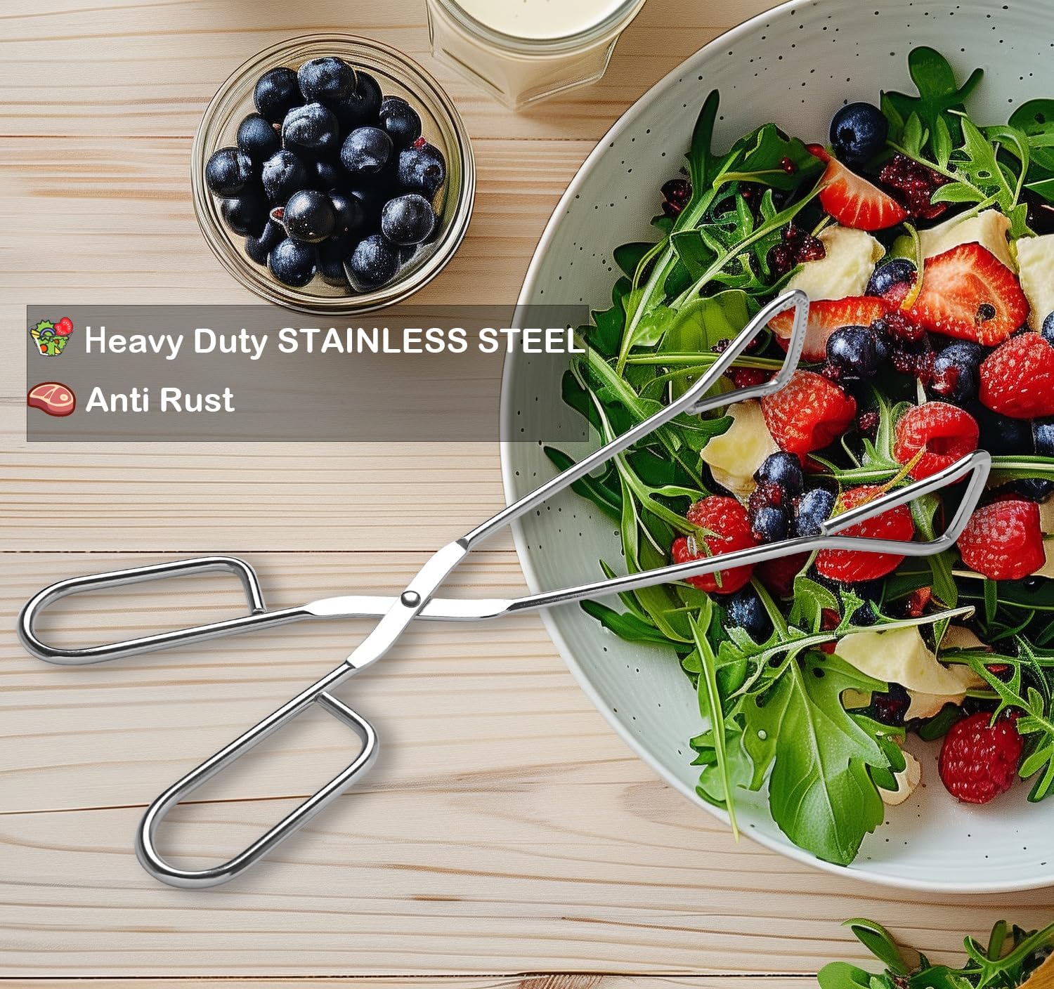 11-Inch Heavy Duty Stainless Steel Kitchen Tongs - Comfortable Ergonomic Grip, Scissor Design, Heat Resistant for BBQ and Cooking