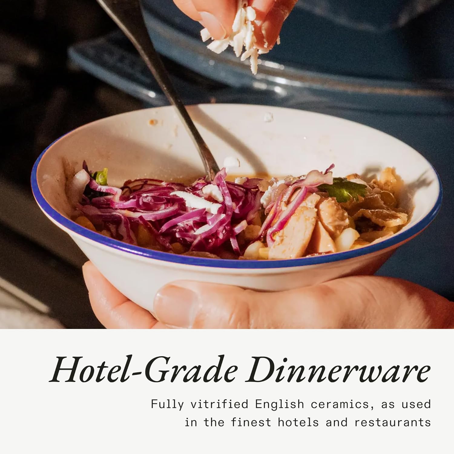 Made In Cookware - Set of 4 - Side Bowls - White With Navy Rim - Porcelain - Crafted in England