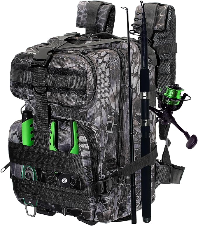 Lightweight Fishing Tackle Backpack Professional Water-Resistant All-in-One Rod Holder & Gear Storage