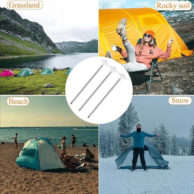 20 Pcs Tent Stakes Heavy Duty Ground Stake for Camping, 10 Inch Galvanized Non-Rust Metal Tent Pegs Tent Spikes Yard Stakes for Outdoor Canopy Garden Hiking -Fluorescent White