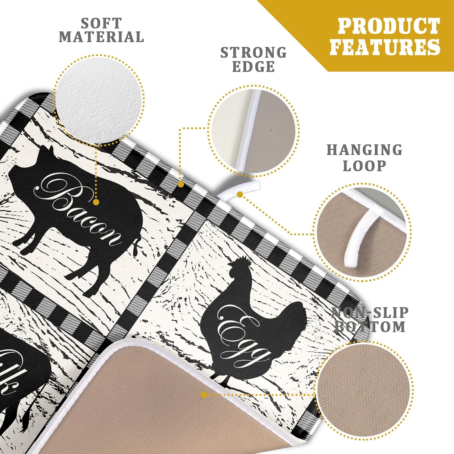 Farmhouse Animal Dish Drying Mat Buffalo Plaid Drainer Rack Mats Fast Dry Absorbent Kitchen Countertop Protector Dishes Pad 16x18 Inch