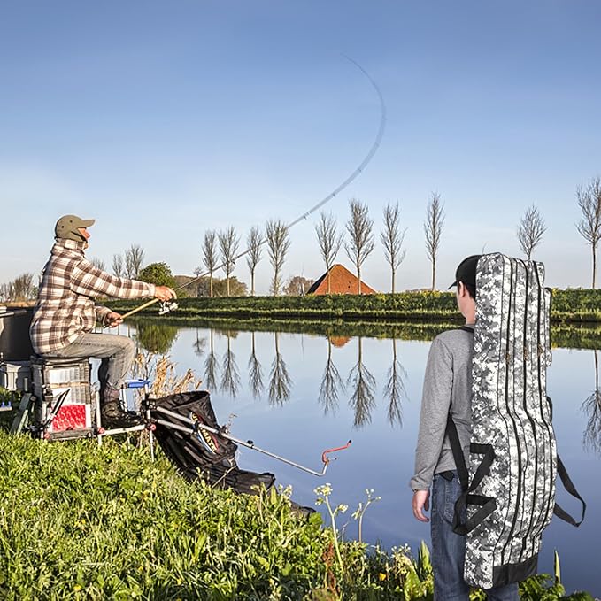 doorslay Fishing Bag Portable Folding Fishing Tackle Storage Bags Oxford Fishing Rod Case Fishing Pole Bag Carry Organizer Outdoor Waterproof for Fishing Camping Hiking Traveling