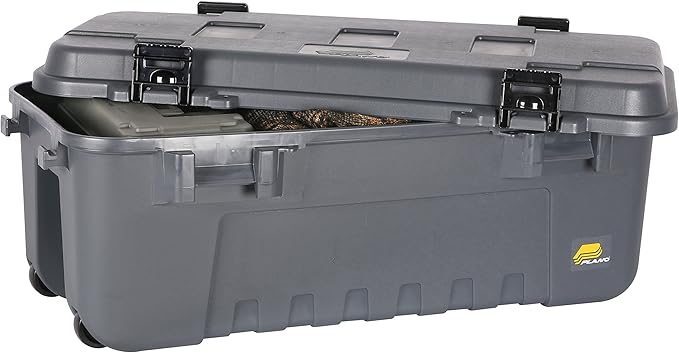Plano Storage Trunk with Wheels, Gray, Lockable Storage Box, Airline Approved Sportsman Trunk, Hunting Gear and Ammunition Bin, Heavy-Duty Containers for Camping, 108-Quart