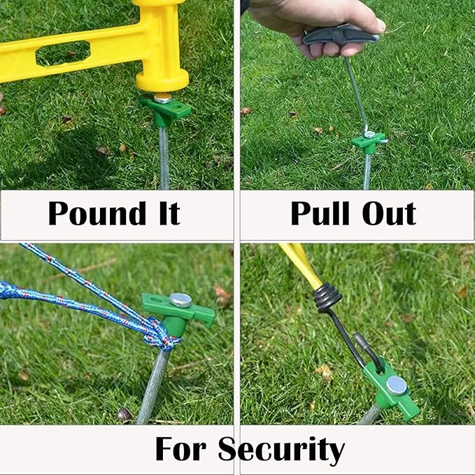 Cheardia 20 Pack Tent Stakes Heavy Duty, 10.25 Inch Yard Stakes Non-Rust Metal Tent Pegs Ground Stakes Tent Spikes for Camping Patio, Garden, Canopies, Grassland, Outdoor,Green