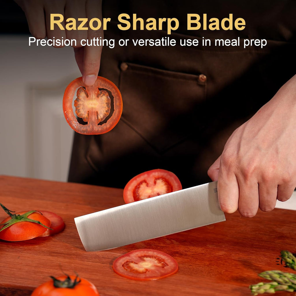 6 Inch Nakiri Knife, Hand Forged AR-RPM9 Steel Blade & Ergonomic Handle, All Purpose Kitchen Cleaver Knife for Meat Vegetable Fruits, Gift for Home Chefs