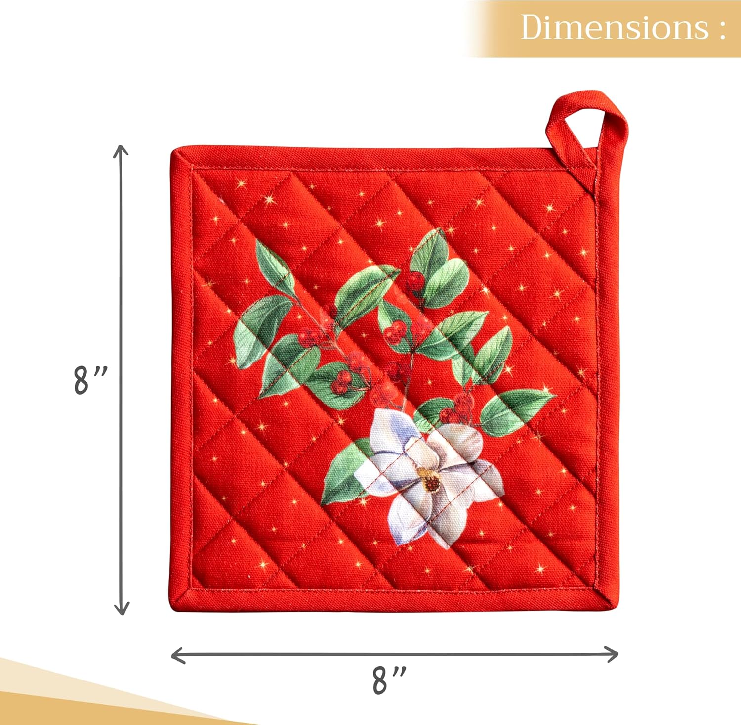 Maison d' Hermine Pot Holders Set 100% Cotton Heat Resistant Potholders 8" x 8" Hot Pads with Loop BBQ, Cooking, Baking, Grilling, Kitchen, Handling Hot Pans (Pack of 2, Noel)