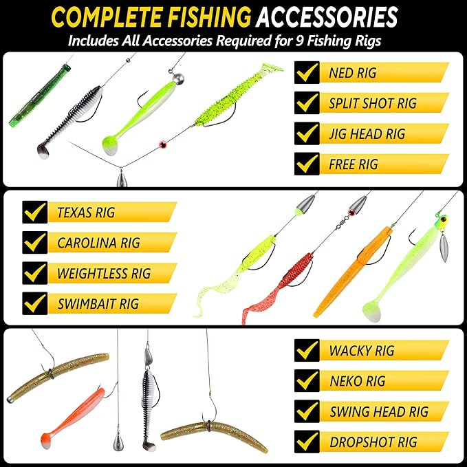 TOPFORT 187/343pcs Fishing Accessories Kit, Organized Fishing Tackle Box with Tackle Included, Fishing Hooks, Fishing Weights Sinkers, Fishing Gear and Equipment, Fishing Gift for Men