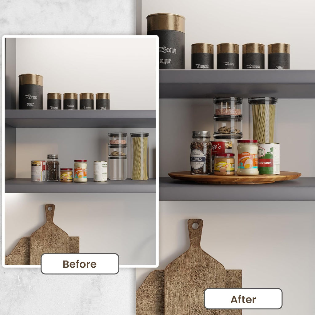 16" Acacia Wood Lazy Susan for Table Top - Wooden Turntable Serving Tray for Charcuterie Boards Cheese Board - Extra Large Round Lazy Susan Organizer - Kitchen Revolution for Countertop