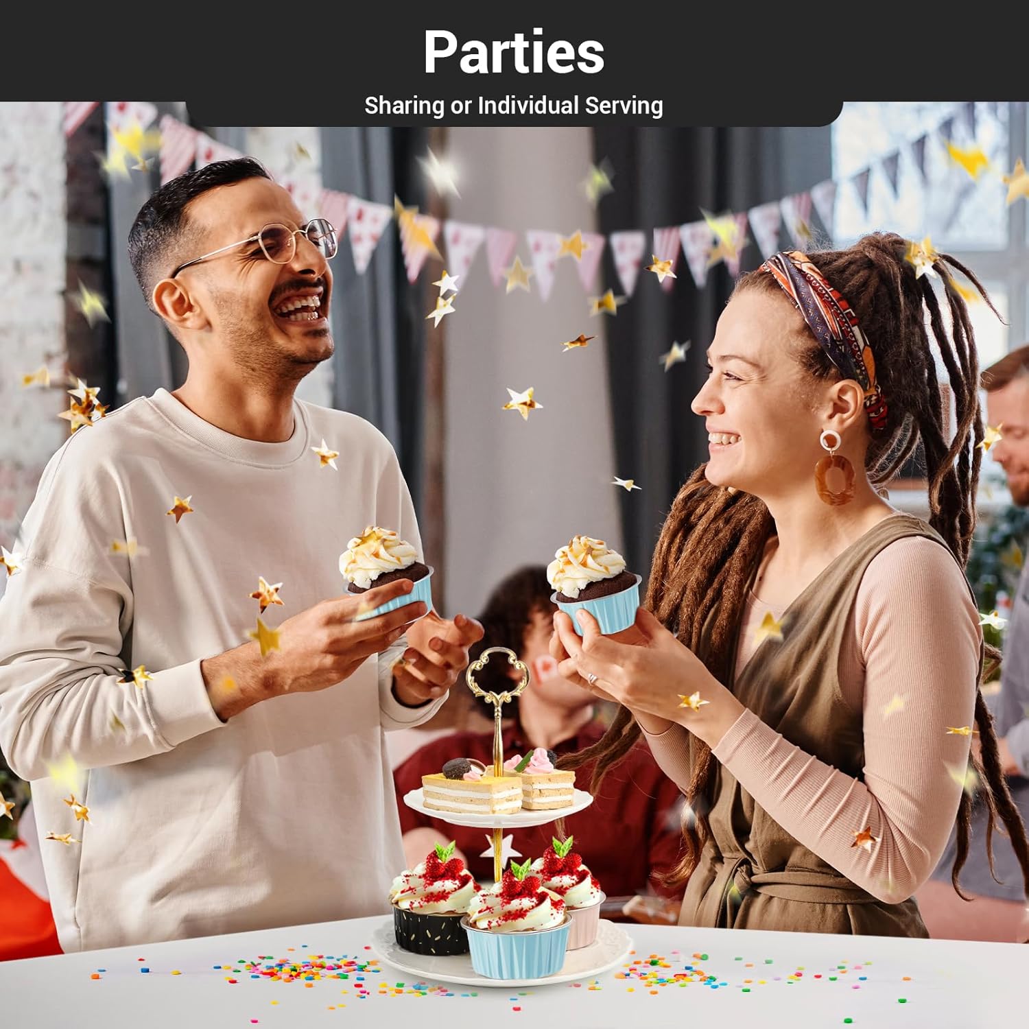 EUSOAR Disposable Ramekins with Lids, Lake Blue 60Packs 5oz Aluminum Foil Mini Muffin Liners, Dessert Cheesecake Pan Creme Brulee Cupcake Ramekins Containers for Catering Gathering Club Wedding Party