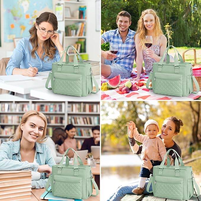 16L Lunch Bag for Women, Large Lunch Box Women for Work, Lunch Tote Bag for Adults, Green