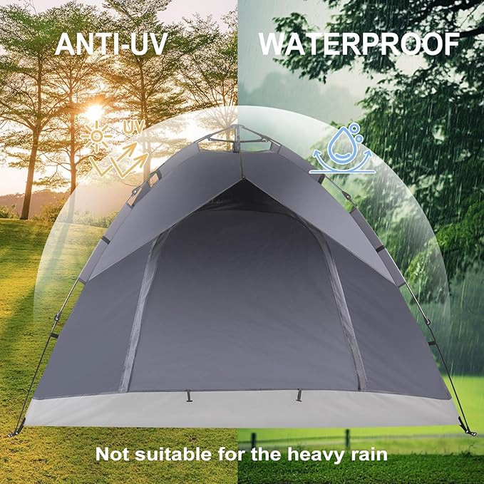 1/2/3/4 Person Pop-Up Camping Tent, Instant Setup Family Tent with Double Layer & Large Mesh Windows, Portable for Hiking, Backpacking & Outdoor Adventures, Waterproof & Windproof