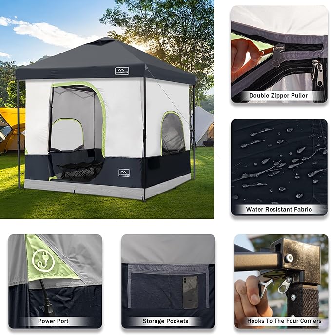 KAMPKEEPER 6 Person Camping Tent, 10x10 Pop Up Canopy Tent with Camping Inner Tent, Converts 10'x10' Straight Leg Canopy into Camping Tent–Fully Vented Roof(Canopy & Frame Included)