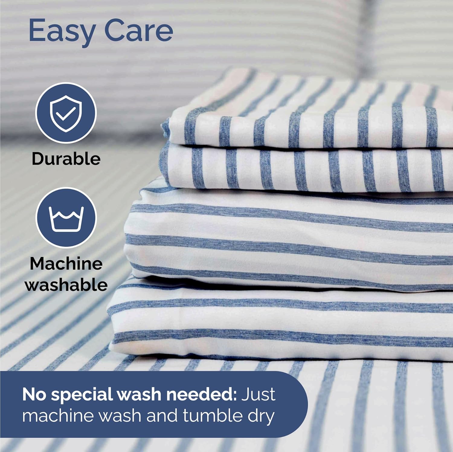 Twin Size 3 Piece Sheet Set - Comfy Breathable & Cooling Bed Sheets Set - Hotel Luxury Bedding for Women, Men, Kids, Teens, Boys & Girls - Deep Pockets, Soft, Wrinkle Free - Oeko-Tex - Blue Stripes 2
