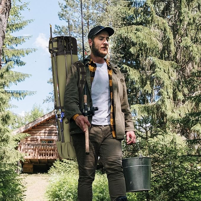 Wowelife Fishing Rod Carrier - Pole Bag Reel Organizer Case Storage for Gear, Travel - Gifts for Men, Family