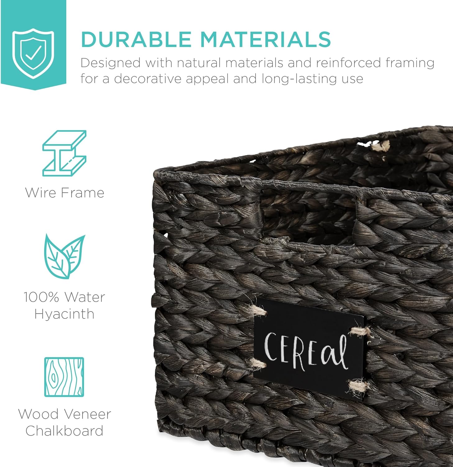Best Choice Products Pantry Baskets Set of 2 16x12in Water Hyacinth Storage Baskets, Woven Wicker Organizers with handles w/Chalkboard Label Chalk Marker - Black
