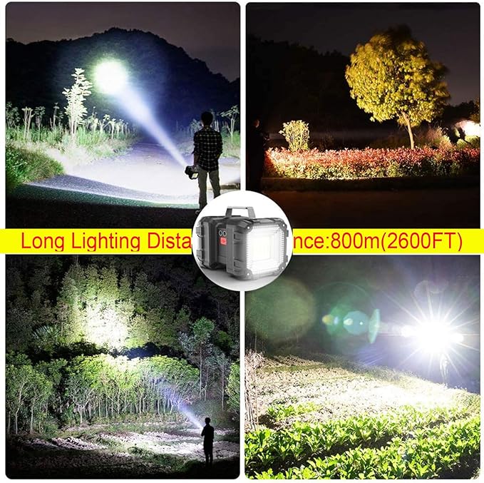 Rechargeable LED Searchlight Flashlight, LED Spotlight Big Power Capacity 12000LM 20h Ultra-Long Standby 7 Lights Modes Camping Work Light, Waterproof, Power Bank, for Home, Outdoor (35LEDs)