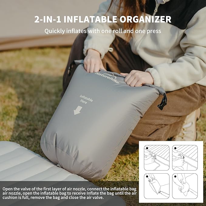 Naturehike Single Camping Mattress, Splicable Sleeping Pad with Air Pump Sack, 3.74" Thick Sleeping Mats with Strong Support for Travel, Car, Tent, Home