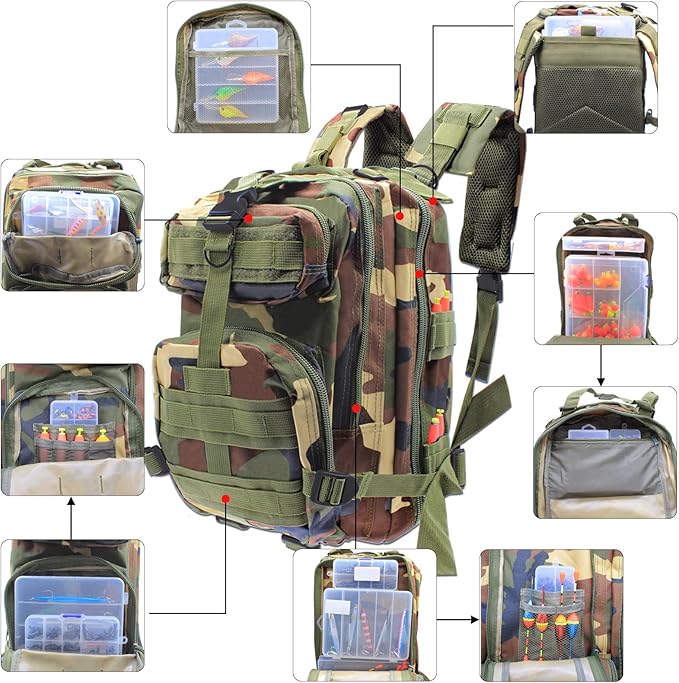 Lightweight Fishing Tackle Backpack Professional Water-Resistant All-in-One Rod Holder & Gear Storage