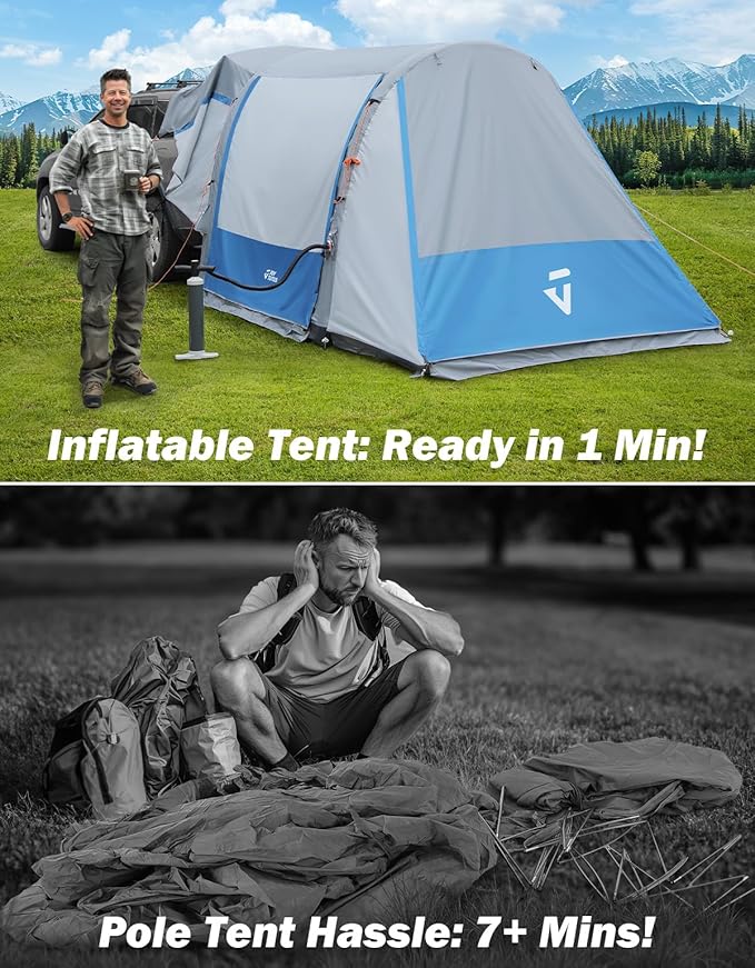 JOYTUTUS SUV Tent with Inflatable Pump, 30% More Space, Easy Set-up Car Tent for 6 Person Family Camping, Dual-Use SUV or Camping with 2 Awnings, Double Door, Fit for SUV Car Van