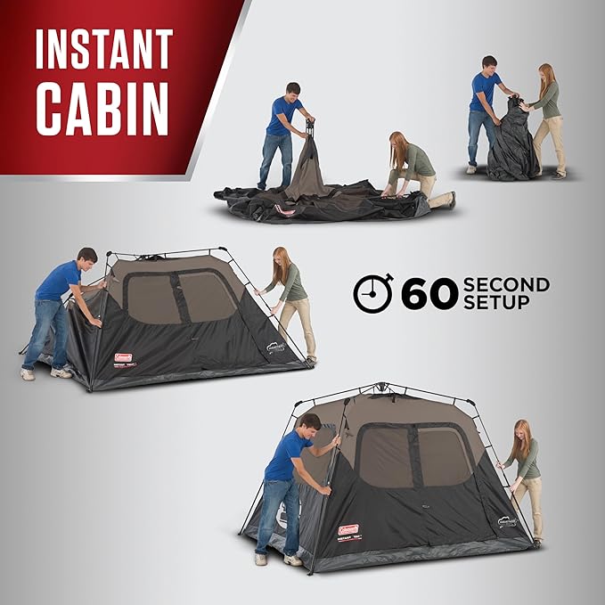 Coleman Instant Tent with 1-Minute Setup, 4/6/8/10 Person Tent with Pre-Attached Poles, Air Vent, & Carry Bag