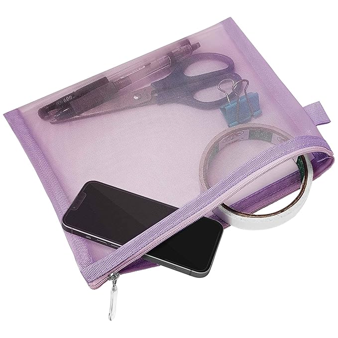 Clear Cosmetic Bags Zip Makeup Mesh Bags Pencil Case Pouch Travel Toiletry Kit Set Storage Case ((6A+5A)*3 Light Purple)