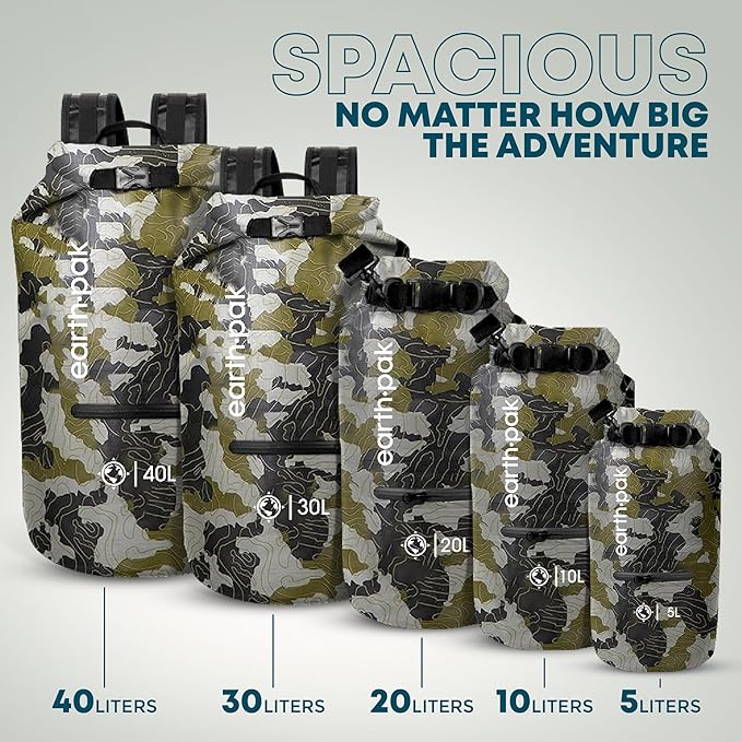Earth Pak Waterproof Dry Bag with Zippered Pocket - Waterproof Dry Bag Backpack Keeps Gear Dry