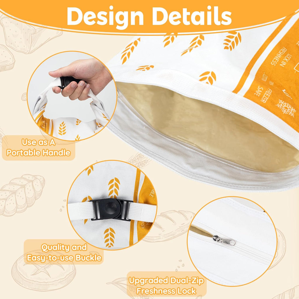 2-PACK Reusable Beeswax Bread Bag for Homemade Bread & Sourdough Loaf, Fridge-Safe Dual-Zip Storage Container with Natural Cotton & Beeswax Lining Lock Freshness, Dates Lable Cards Included