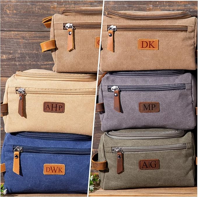 HiPeep Personalized Mens Travel Toiletry Bag Canvas Cosmetic Case Makeup Organizer Shower Toiletries Shaving Bag Hanging Dopp Kit Husband Boyfriend Gifts (Canvas)
