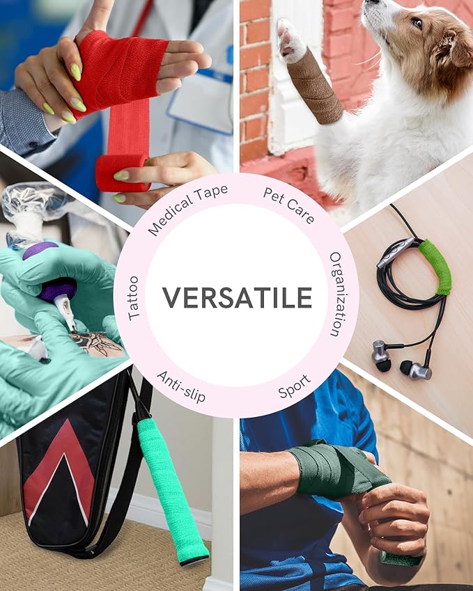 FriCARE Self Adhesive Bandage Wrap, Medical Tape in First Aid Kit, Cohesive Bandages for Wounds Sport Vet, FSA/HSA Eligible, 2 Inches X 5 Yards 12 Rolls, Palette