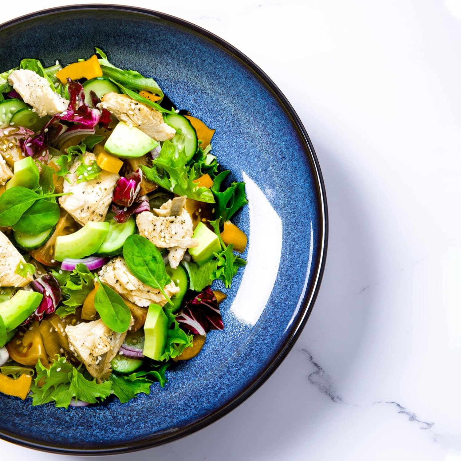 LERATIO Large Pasta Bowls,38oz Ceramic Pasta Bowls,9.0" Reactive Glaze Pasta Bowl Set of 6,Microwave & Dishwasher,Oven Safe,Wide Serving Bowls for Salad,Pasta,Fruit,Scratch Resistant-Blue