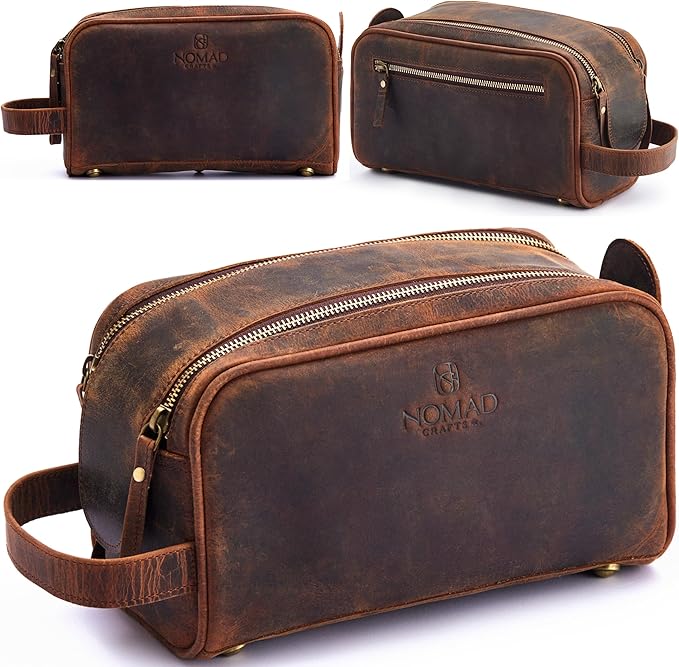 King Size Premium Leather Travel Toiletry Bag for Men and Women - Water-Resistant Dopp Kit - Mens Bathroom Bag, Shaving & Cosmetic Organizer - Toiletry Bag, Travel Bag Leather, Unisex Use