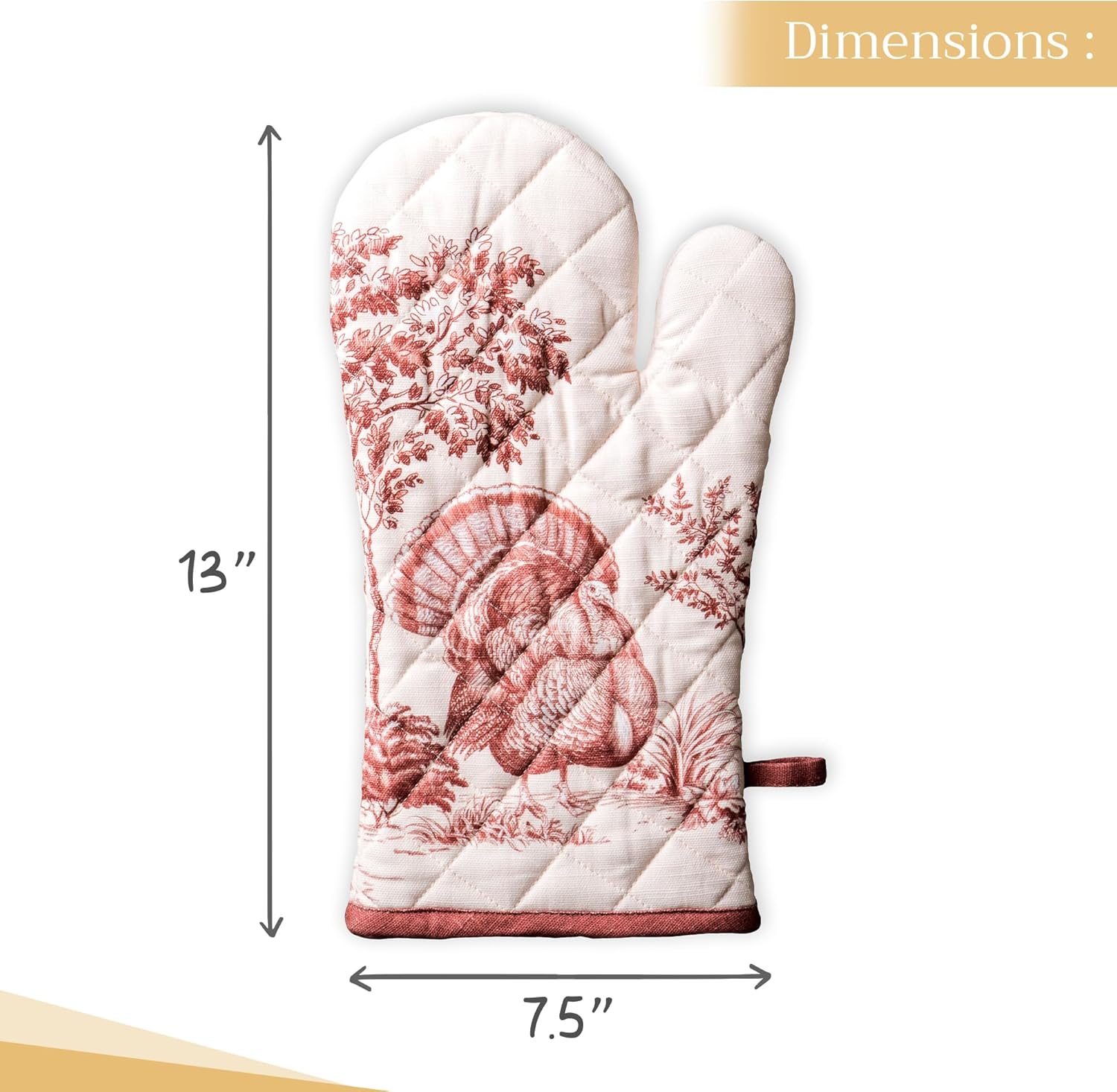 Maison d' Hermine Oven Gloves 100% Cotton Oven Mitt 7" x 13" with Loop Heat Resistant, BBQ, Cooking Gloves, Baking, Grilling, Kitchen, Handling Hot Pans (Pack of 1, Holy Jouy - Brown)