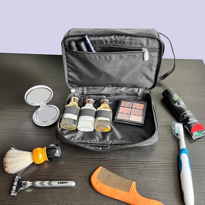 RusticTown Leather Toiletry Bag for Men - Travel Shaving Dopp Kit - Bathroom Shower Toiletries Organizer - Cosmetic Make up Bag for Women