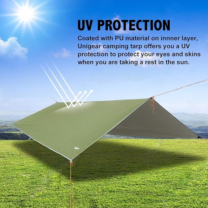 Unigear Hammock Rain Fly Waterproof Tent Tarp, UV Protection and PU 3000mm Waterproof, Lightweight for Camping, Backpacking and Outdoor Adventure