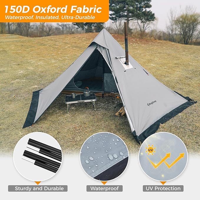 KingCamp Hot Tent, Lightweight Waterproof & Windproof Tipi Hot Tents with Stove Jack for Outdoor Camping