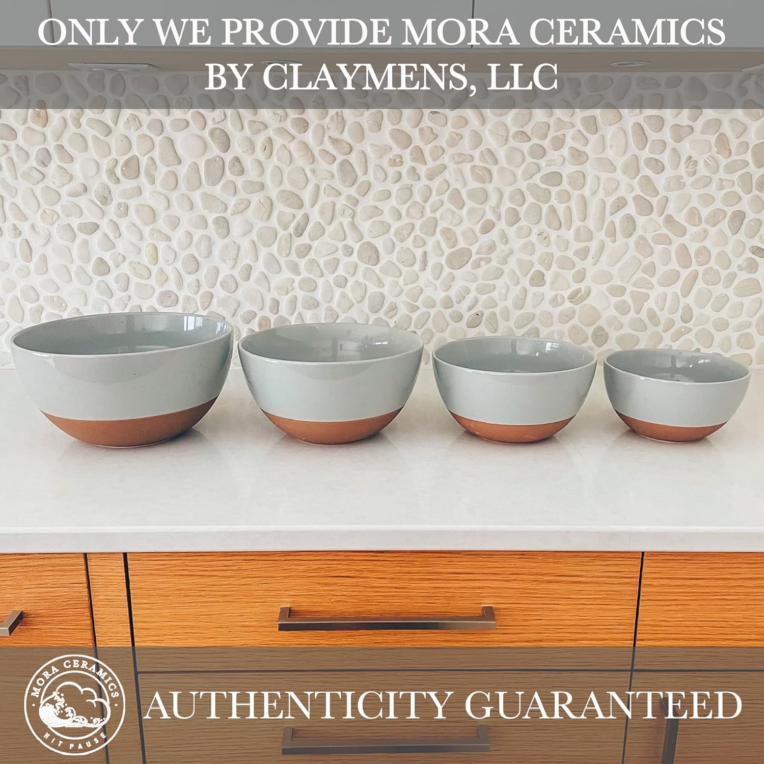 Mora Ceramic Large Mixing Bowls - Set of 2 Nesting Bowls for Cooking, Serving, Popcorn, Salad etc - Microwavable Kitchen Stoneware, Oven, Microwave and Dishwasher Safe - Extra Big 2.5 & 1.6 Qt - Grey