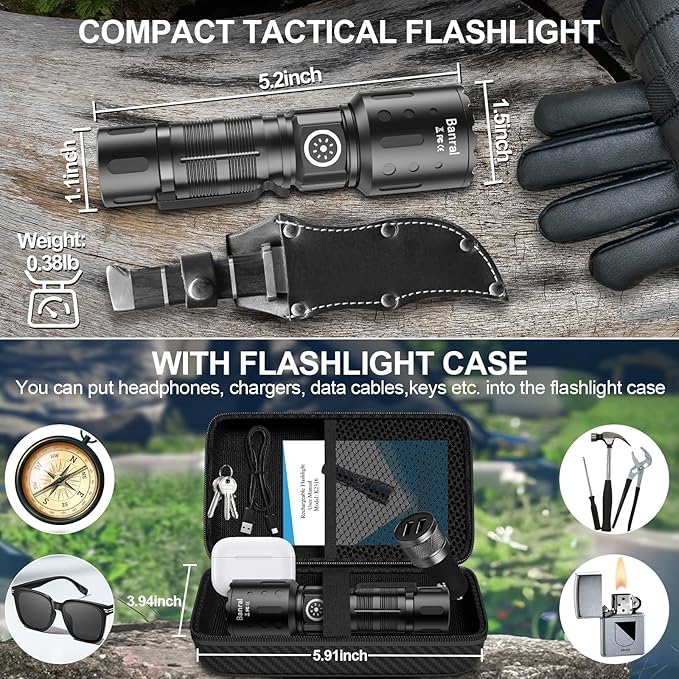 Banral Flashlights 20,000 High Lumens Rechargeable, 1500M Long Throw Super Bright LED Small Powerful Flashlight with Memory Function, 6Modes Pocket Waterproof Flash Light for Camping,Hiking (1, Black)