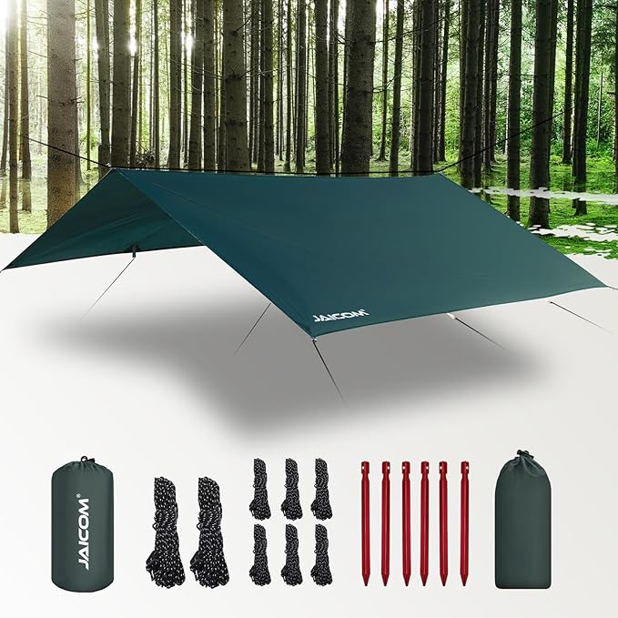 Waterproof Camping Tarp - 10X10ft Hammock Rain Fly, Ultralight & Portable & UV Protection Backpacking Tarp, Multifunctional for Outdoor Adventure, Hiking, Tent, Hammock