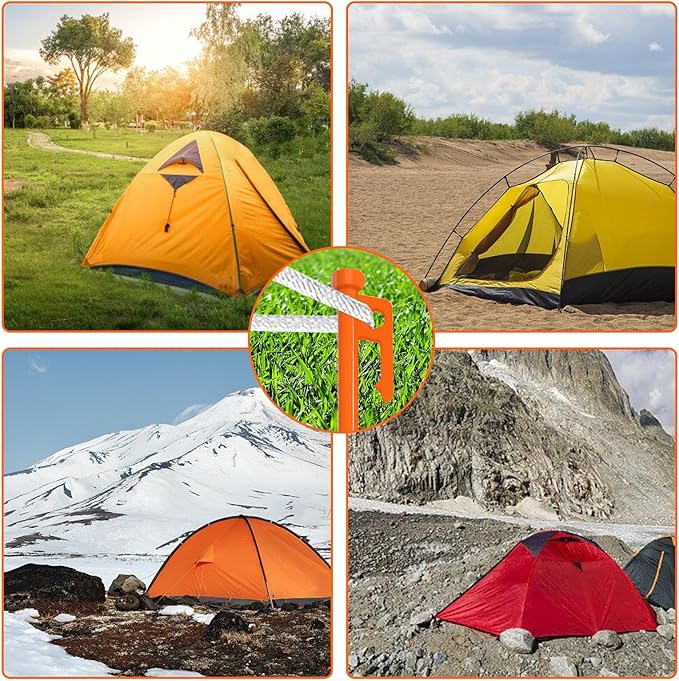 Eurmax USA 10 inch Multiuse Heavy Duty Steel Tent Stakes Tarp Pegs Camping Stakes for Outdoor Camping Canopy and tarp with 4 Ropes 10FT Length