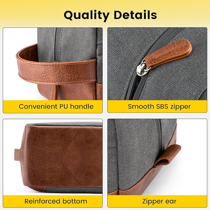 Vorspack Large Toiletry Bag Hanging Dopp Kit for Men Water Resistant Canvas Shaving Bag with Large Capacity for Home Travel - Light Grey