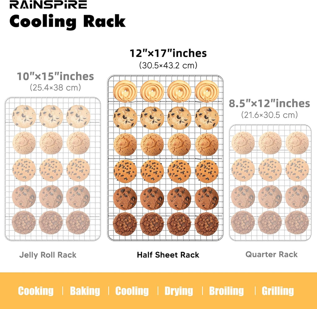 Rainspire Cooling Rack Stainless Steel, Heavy Duty Cooling Racks for Cooking and Baking, Oven Safe Wire Rack for Cooking, Baking Rack for Oven Cooking Fits Half Sheet Cookie Pan, 12" x 17", 1-Pack