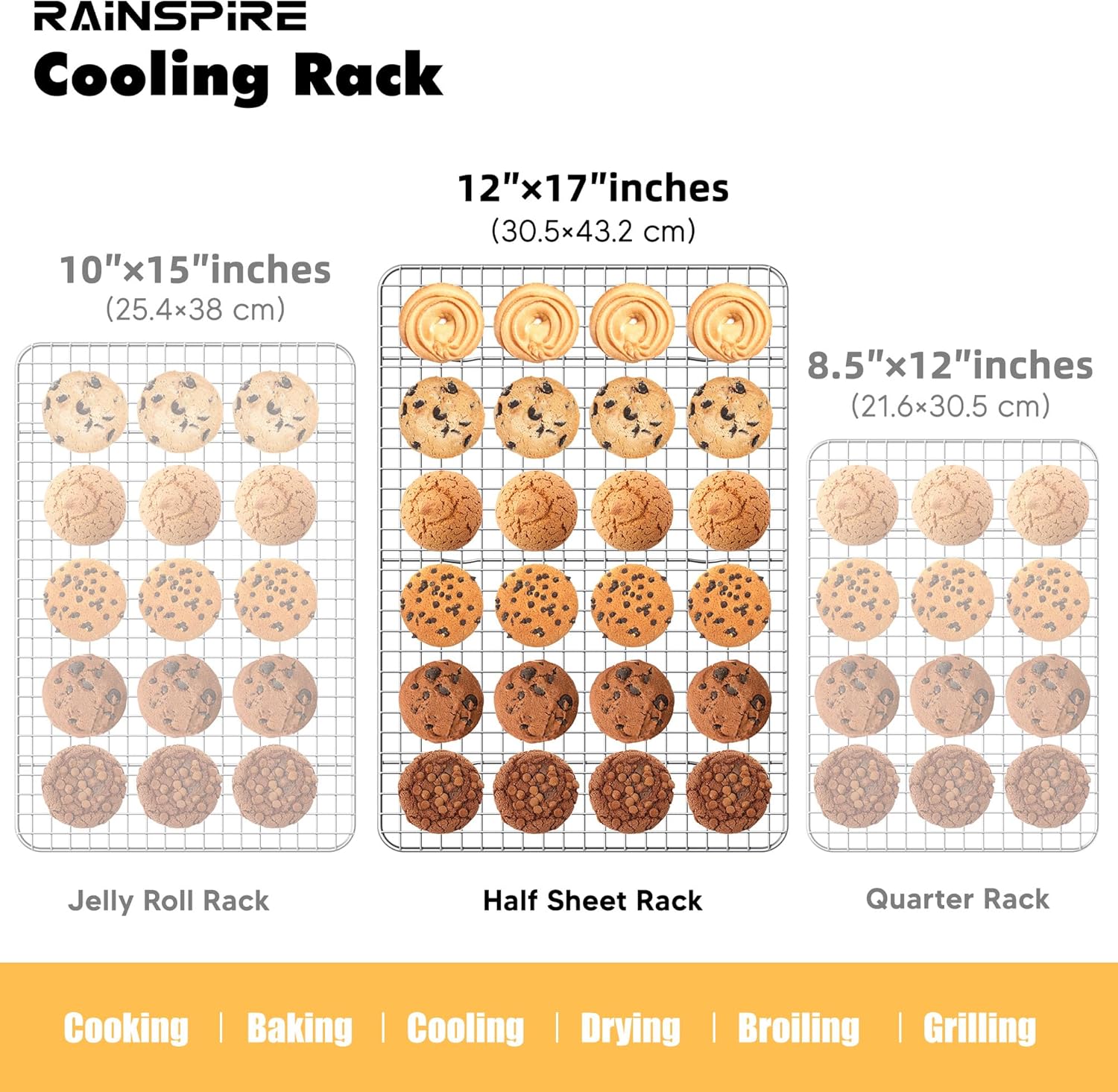 Rainspire Cooling Rack Stainless Steel, Heavy Duty Cooling Racks for Cooking and Baking, Oven Safe Wire Rack for Cooking, Baking Rack for Oven Cooking Fits Half Sheet Cookie Pan, 12" x 17", 1-Pack