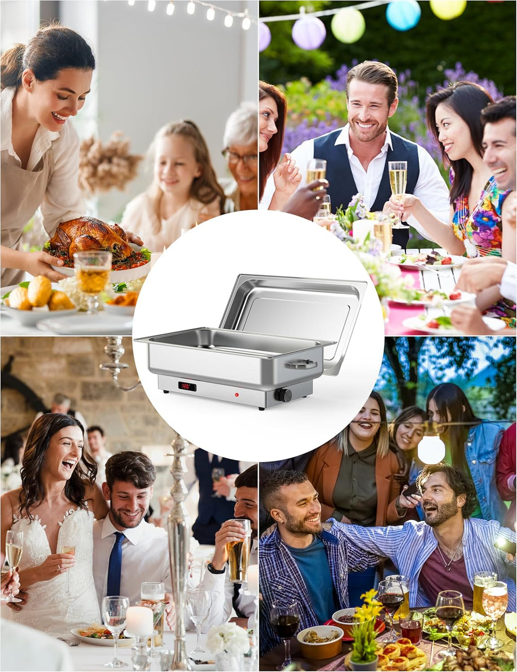 Electric Chafing Dish, 9QT Rectangular Full-Size Buffet Stainless Steel Chafing Dish Set, Commercial Food Warmer with Temperature Control Display for Parties, Catering, Festivals