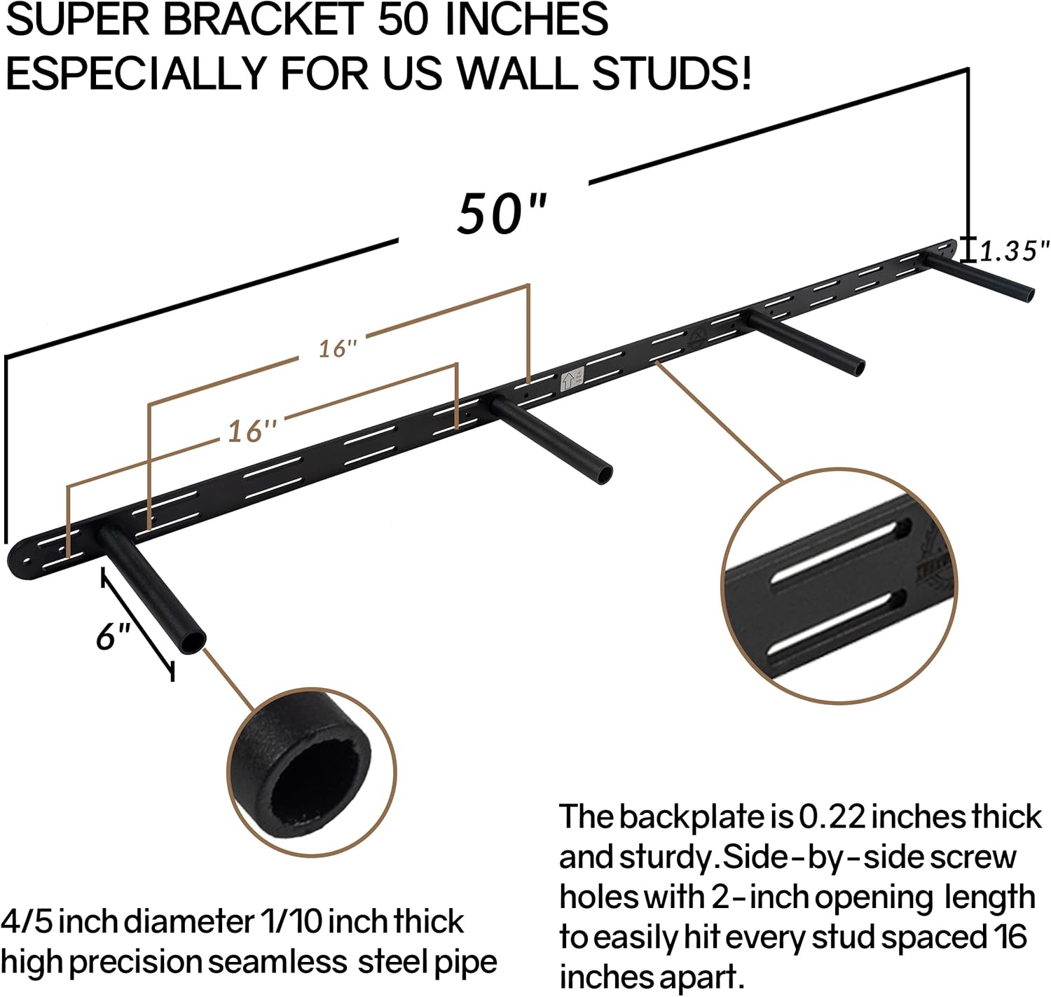 60 inch Black Floating Shelves for Wall 8 -inch deep Set of 2, Heavy Duty Solid Wood Wall Mounted Shelves for Living Room Kitchen with Thickened Hidden Bracket