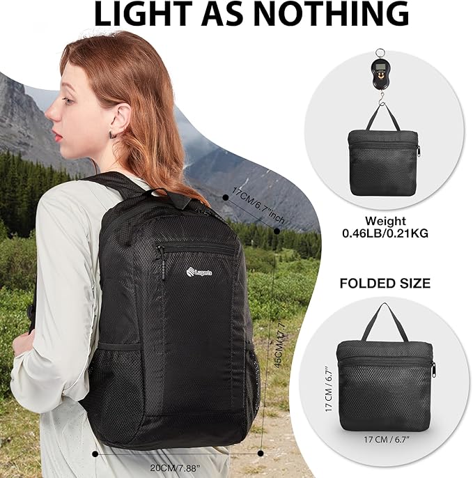 15L Water Resistant Hiking Daypack, Small Backpack Travel Outdoor, Lightweight Day Pack with Tool Loops