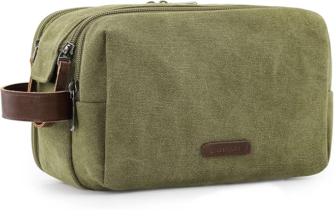 BAGSMART Toiletry Bag for Men, Canvas Travel Toiletry Organizer Dopp Kit Water-resistant Shaving Bag for Toiletries Accessories (Green, Medium)