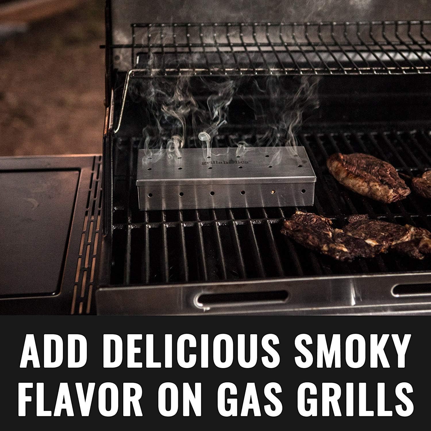 Grillaholics Smoker Box for Gas Grill & Charcoal Grill – Large Stainless Steel Wood Chip Smoker Box for Smoking Meat – Grilling Accessories for BBQ Lovers – Grill Smoker Box Gift for Men