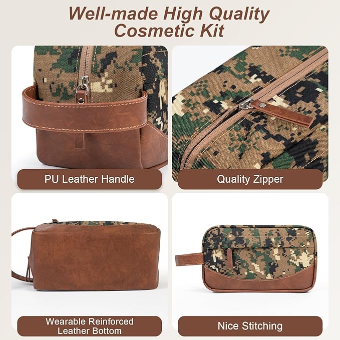 Travel Toiletry Bag for Men, Hanging Toiletry Organizer, Water Resistant Shaving Kit with Large Capacity for Travel Accessories (Camo-Green)