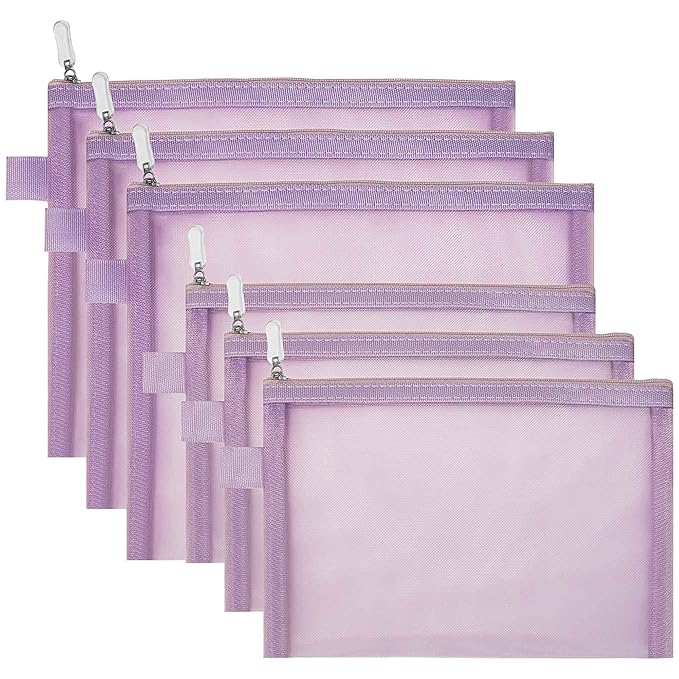 Clear Cosmetic Bags Zip Makeup Mesh Bags Pencil Case Pouch Travel Toiletry Kit Set Storage Case ((6A+5A)*3 Light Purple)