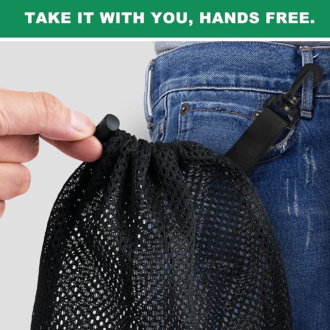 10 PCS With Clips Mesh Drawstring Bags, Portable Nylon Storage Bags for toy,Sports Storage,Outdoor activities etc. (11.8x15.7in)